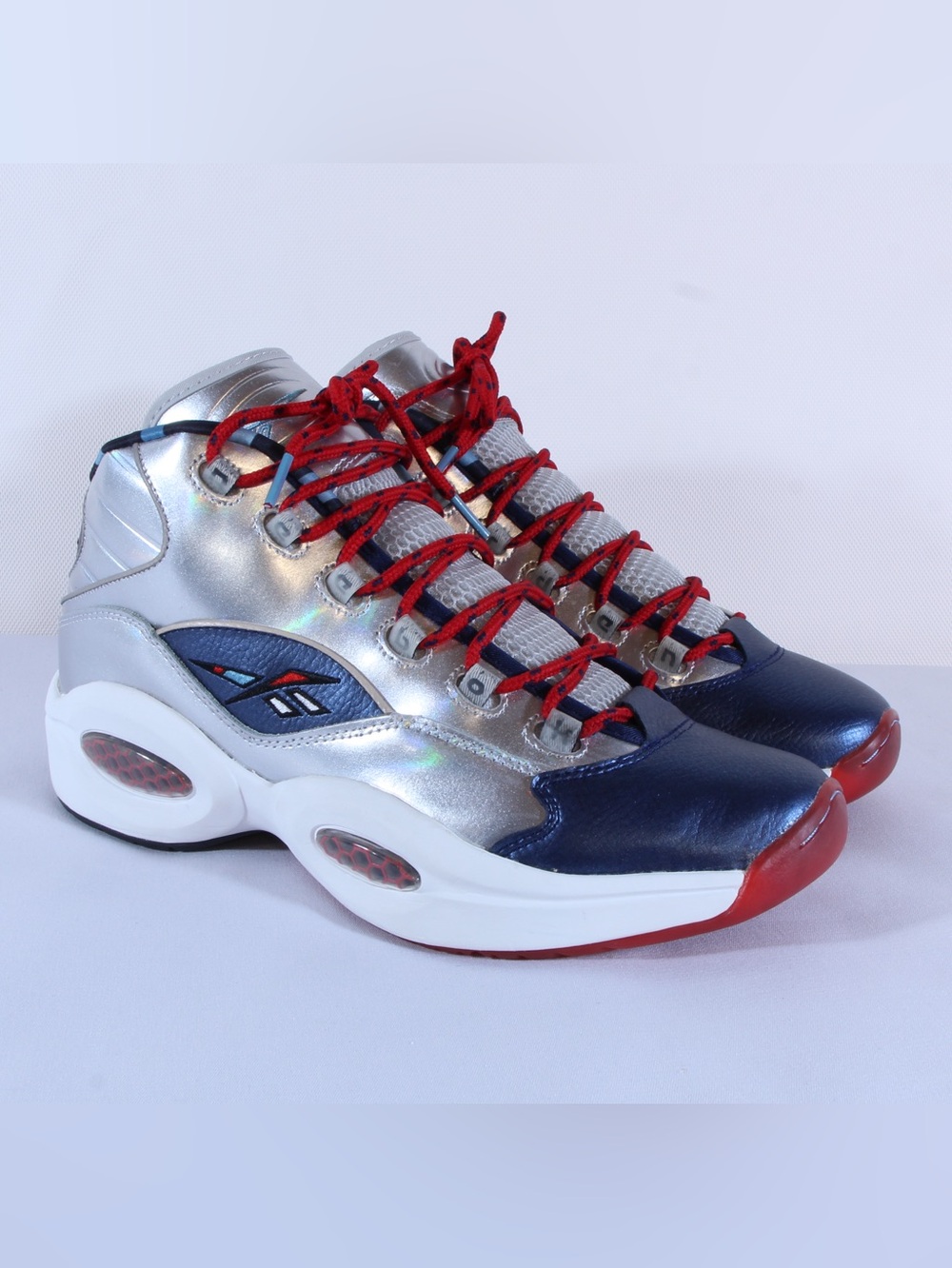 Reebok Men's Silver Blue & Red Question Mid ‘OG Meets OG’ Iverson Harden FZ1366 - Picture 4 of 10
